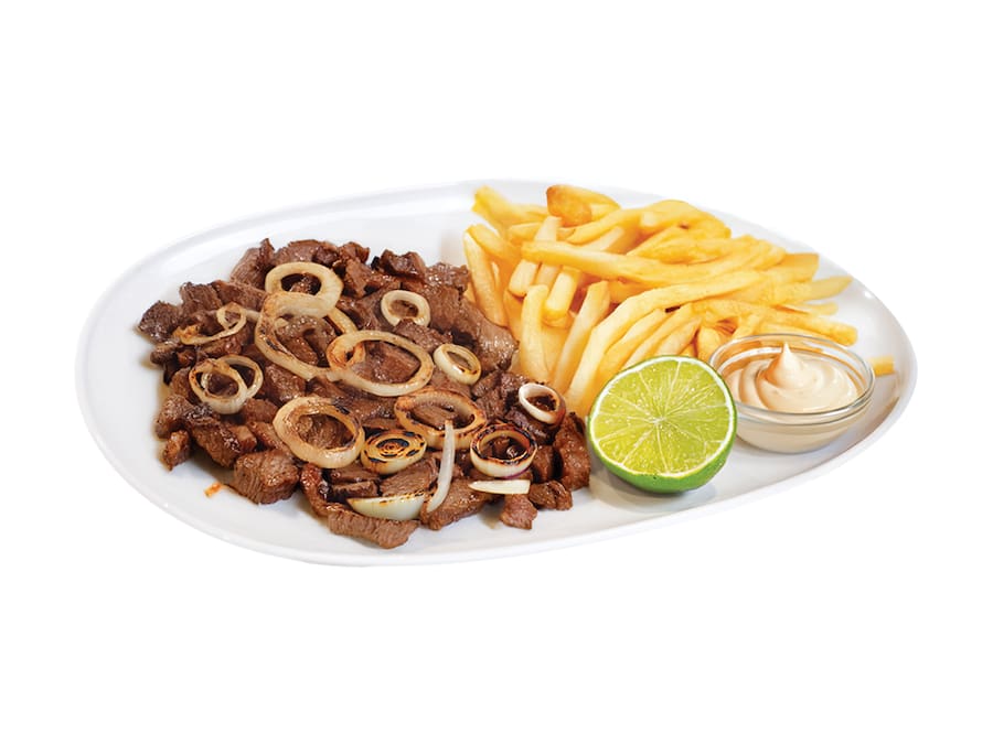 Porção Alcatra Acebolada com Fritas